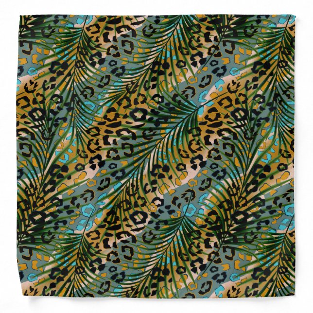 Palm leaves on a leopard background.  bandana (Front)