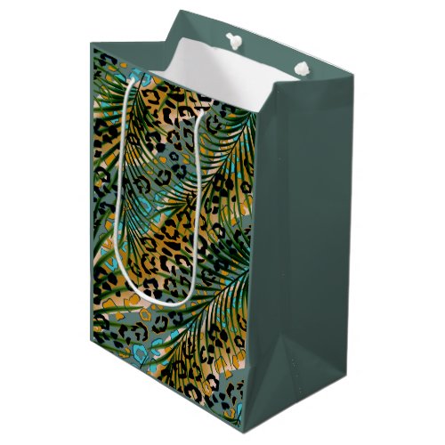 Palm leaves on a leopard background medium gift bag