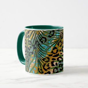 Palm leaves on a leopard background. mug