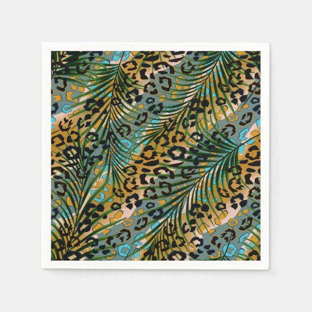Palm leaves on a leopard background. napkins (Front)