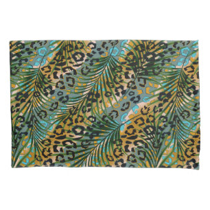 Palm leaves on a leopard background.  pillow case