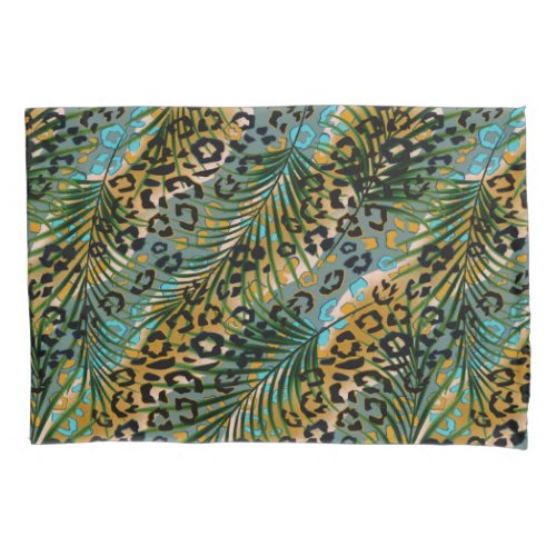 Palm leaves on a leopard background  pillow case