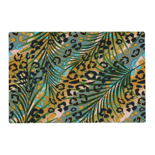 Palm leaves on a leopard background placemat