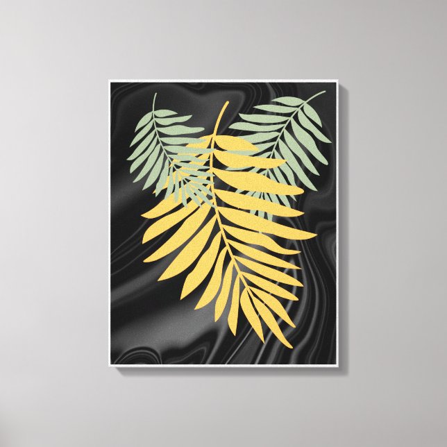 Palm Leaves on Black Satin Canvas Print (Front)