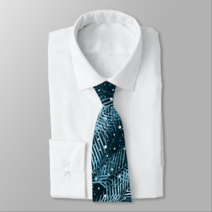 Palm leaves on blue with white polka dots. neck tie