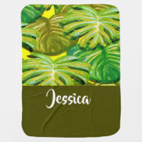 Palm leaves on yellow baby blanket