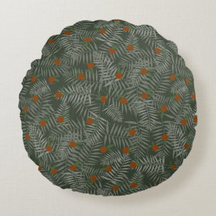 Palm Leaves & Oranges Round Pillow