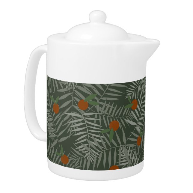 Palm Leaves & Oranges Teapot (Left)