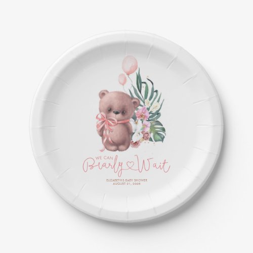 Palm Leaves Orchids Teddy Bear Baby Shower Girl Paper Plates