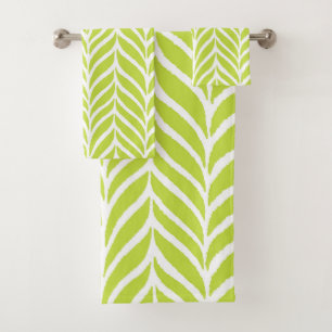Palm Leaves Pattern Chartreuse Green Bath Towel Set