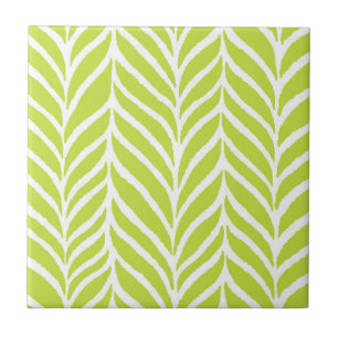 Palm Leaves Pattern Chartreuse Green Ceramic Tile