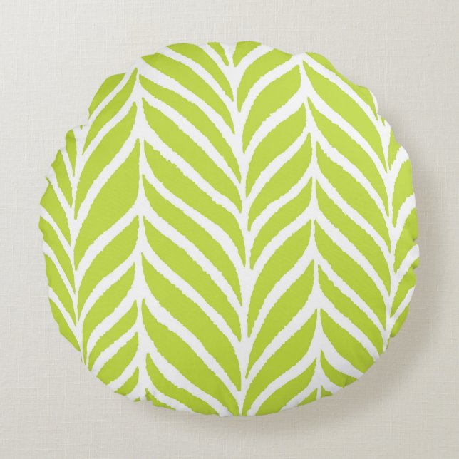 Palm Leaves Pattern Chartreuse Green Round Pillow (Front)