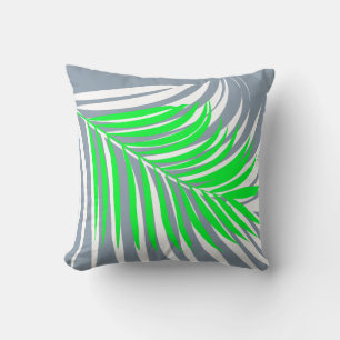 Palm Leaves Pattern Dusty Blue Green Tropical Gift Throw Pillow