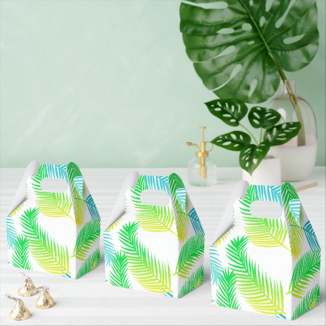Palm Leaves Pattern Favor Boxes – Tropical Green  (Multiple)