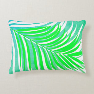 Palm Leaves Pattern Green Teal Blue Tropical Gift Accent Pillow