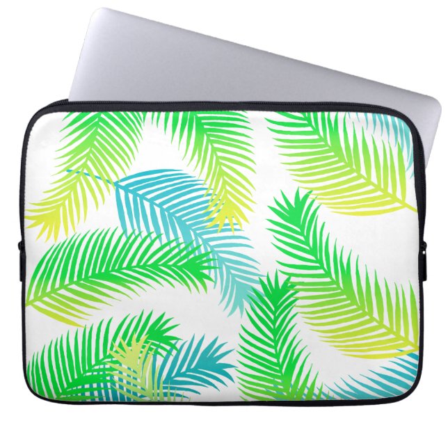 Palm Leaves Pattern Laptop Sleeve – Tropical Green (Front)