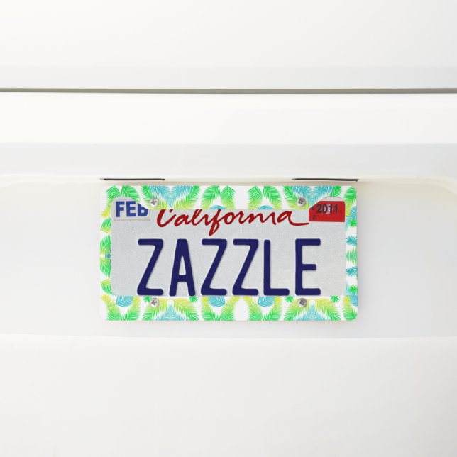 Palm Leaves Pattern License Plate Frame – Tropical (On Car)
