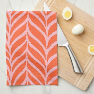 Palm Leaves Pattern Orange & Pink Kitchen Towel