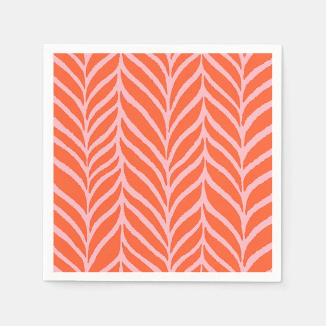 Palm Leaves Pattern Orange & Pink Napkins (Front)