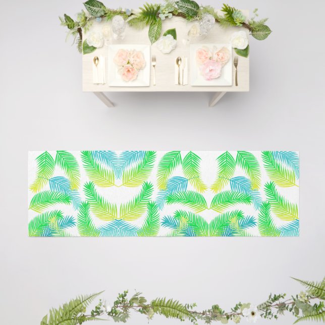 Palm Leaves Pattern Outdoor Rug – Tropical Green  (Insitu (Wedding 2))