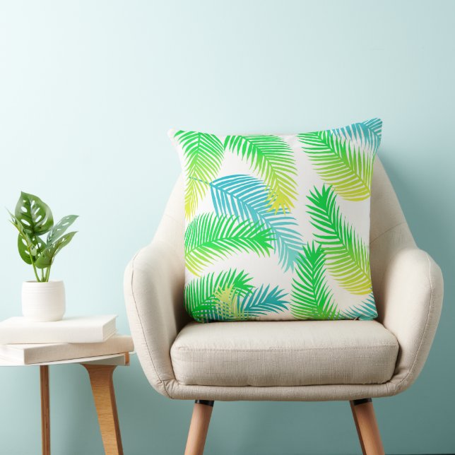 Palm Leaves Pattern Throw Pillow – Tropical  (Chair)