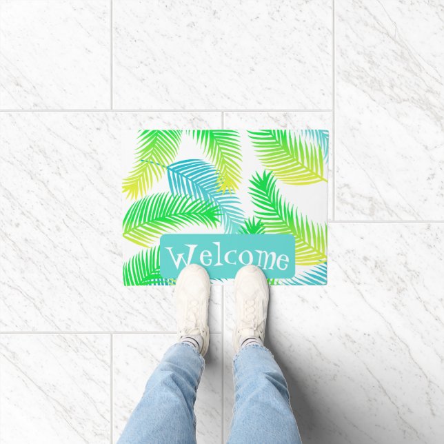 Palm Leaves Pattern Welcome Doormat Tropical Home (Indoor)