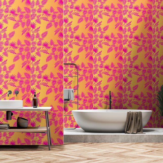 Palm Leaves Peel and Stick Tropical modern green  Wallpaper (Bathroom)