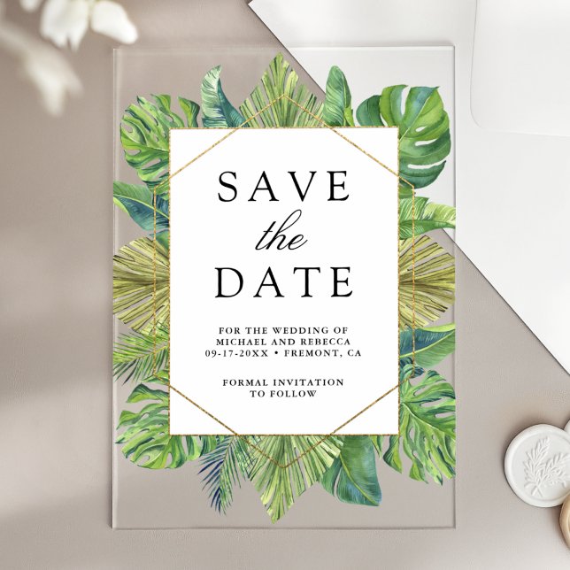 Palm Leaves Photo Collage Wedding Save the Date (Creator Uploaded)