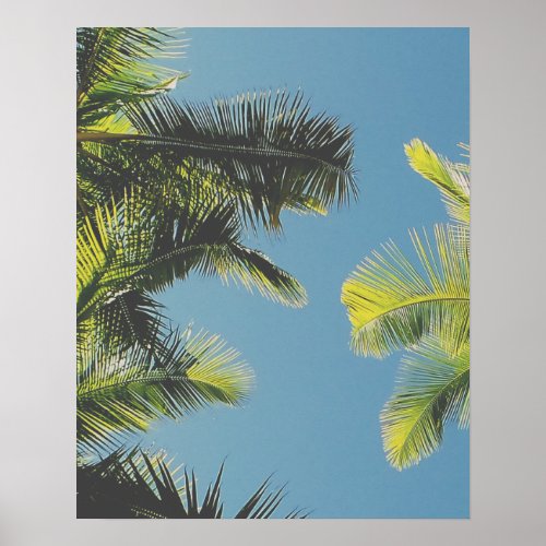 Palm Leaves Photo Tropical Summer Sky Retro Vibe Poster