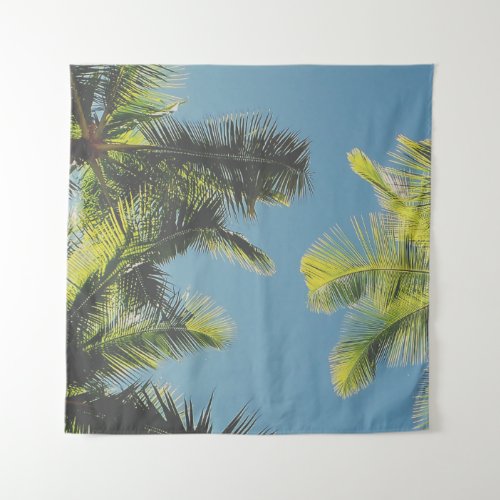 Palm Leaves Photo Tropical Summer Sky Retro Vibe Tapestry