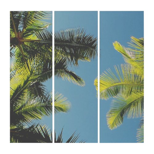 Palm Leaves Photo Tropical Summer Sky Retro Vibe Triptych