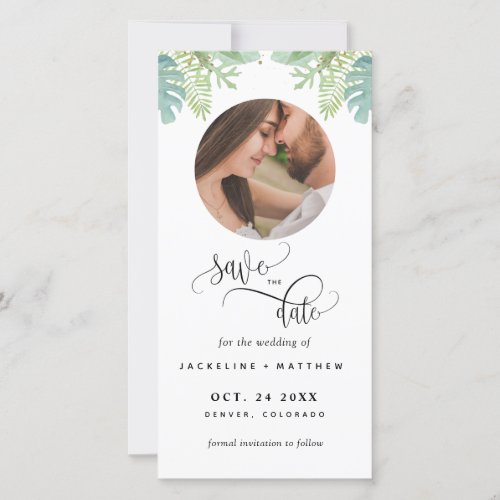 Palm Leaves Photo Wedding Save The Date Bookmark