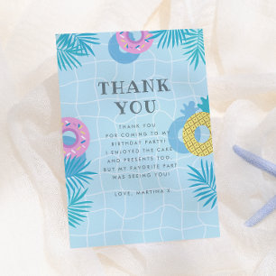 Palm Leaves & Pineapple Float Pool Party Birthday  Thank You Card