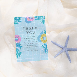 Palm Leaves & Pineapple Float Pool Party Birthday Thank You Card