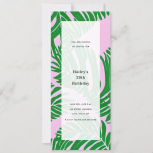 Palm Leaves Pink & Green Generic Birthday Party Invitation