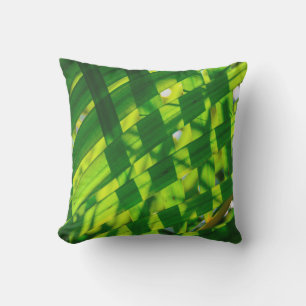 Palm Leaves Plaid Hawaiian Tropical Outdoor Throw Pillow