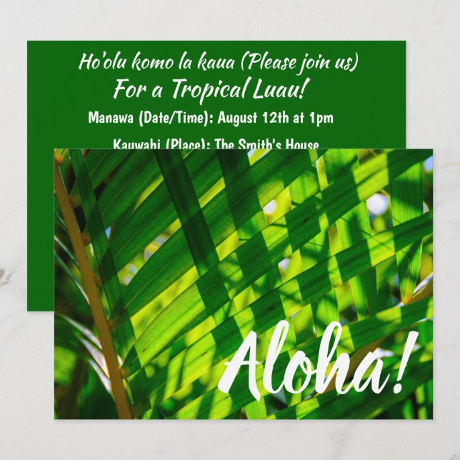 Palm Leaves Plaid, Kapaa, Kauai, Hawaii Invitation (Front/Back)