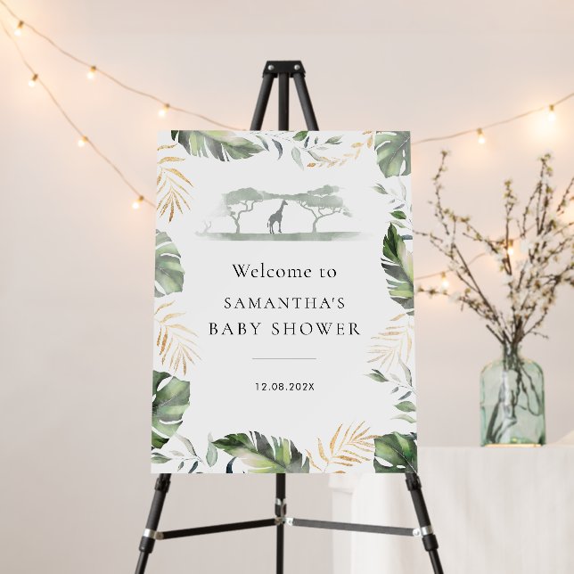 Palm Leaves Safari Giraffe Baby Shower Welcome Foam Board (In Situ (Stand))
