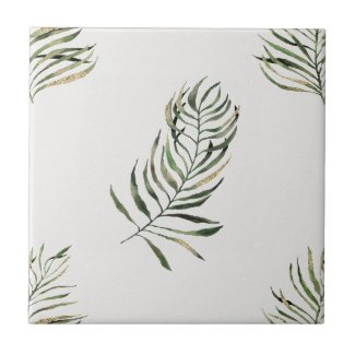 Palm Leaves Seamless on White Spot Ceramic Tile