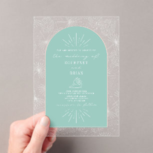 Palm Leaves Seashell Aqua Tropical Wedding Acrylic Invitations