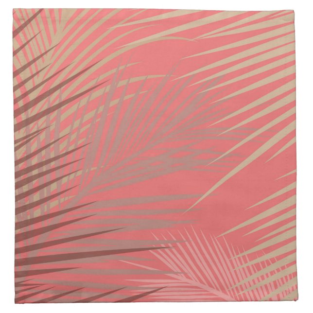 Palm Leaves Shadow on Living Coral Cloth Napkin (Front)