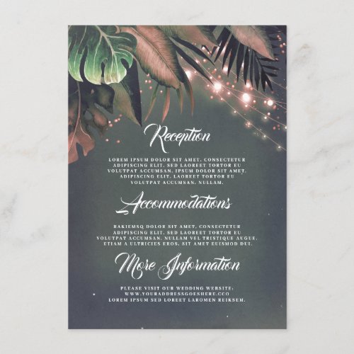 Palm Leaves String Lights Beach Wedding Details Enclosure Card