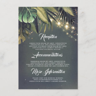 Palm Leaves String Lights Beach Wedding Details Enclosure Card