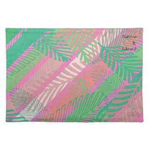 Palm Leaves Stripes colorful Monogrammed Cloth Placemat