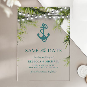 Palm Leaves Teal Anchor Wedding Save the Date
