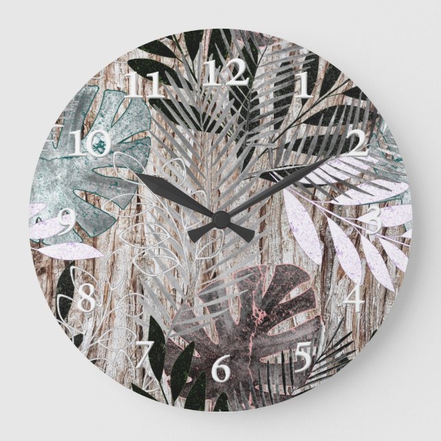 Palm leaves, tree, tropical, Botanical Large Clock (Front)