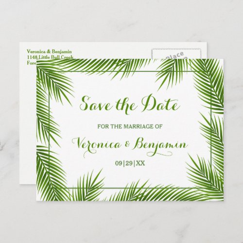 Palm Leaves Tropical Beach Wedding Save The Date Announcement Postcard