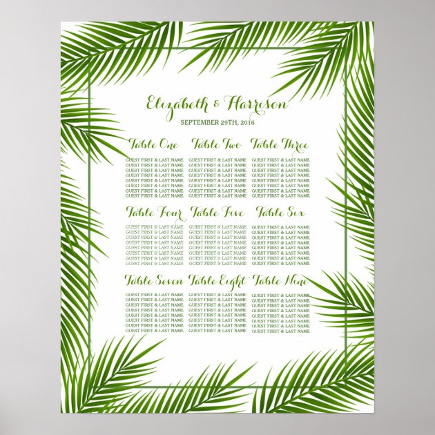 Palm Leaves Tropical Beach Wedding Seating Chart