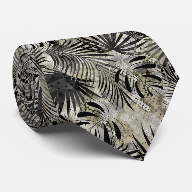Palm leaves, tropical, Botanical, jungle, forest, Neck Tie (Rolled)