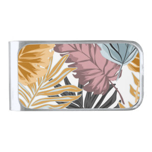 Palm leaves, tropical, Botanical, jungle, forest, Silver Finish Money Clip